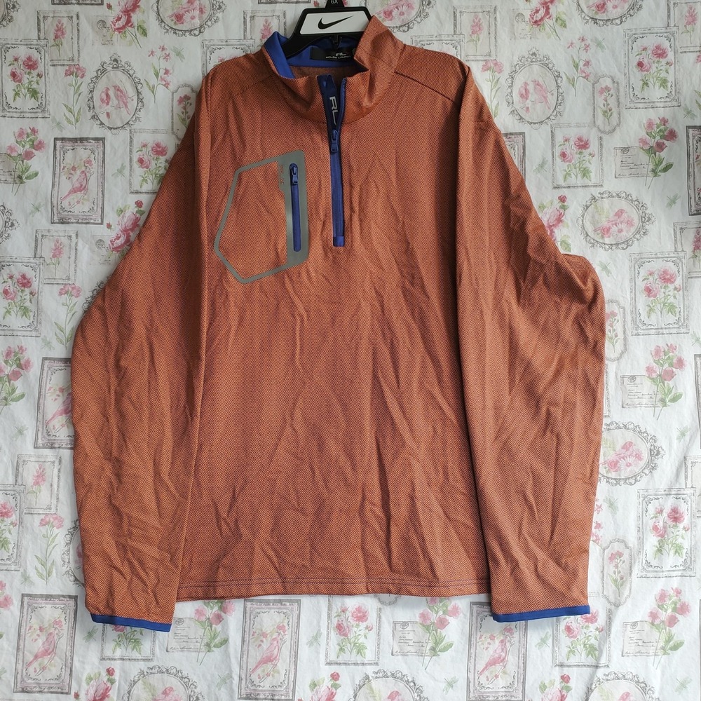 RLX Ralph‎ Lauren Sweatshirt Performance Pullover Mock Neck 1/4 Zip Brown Men XL